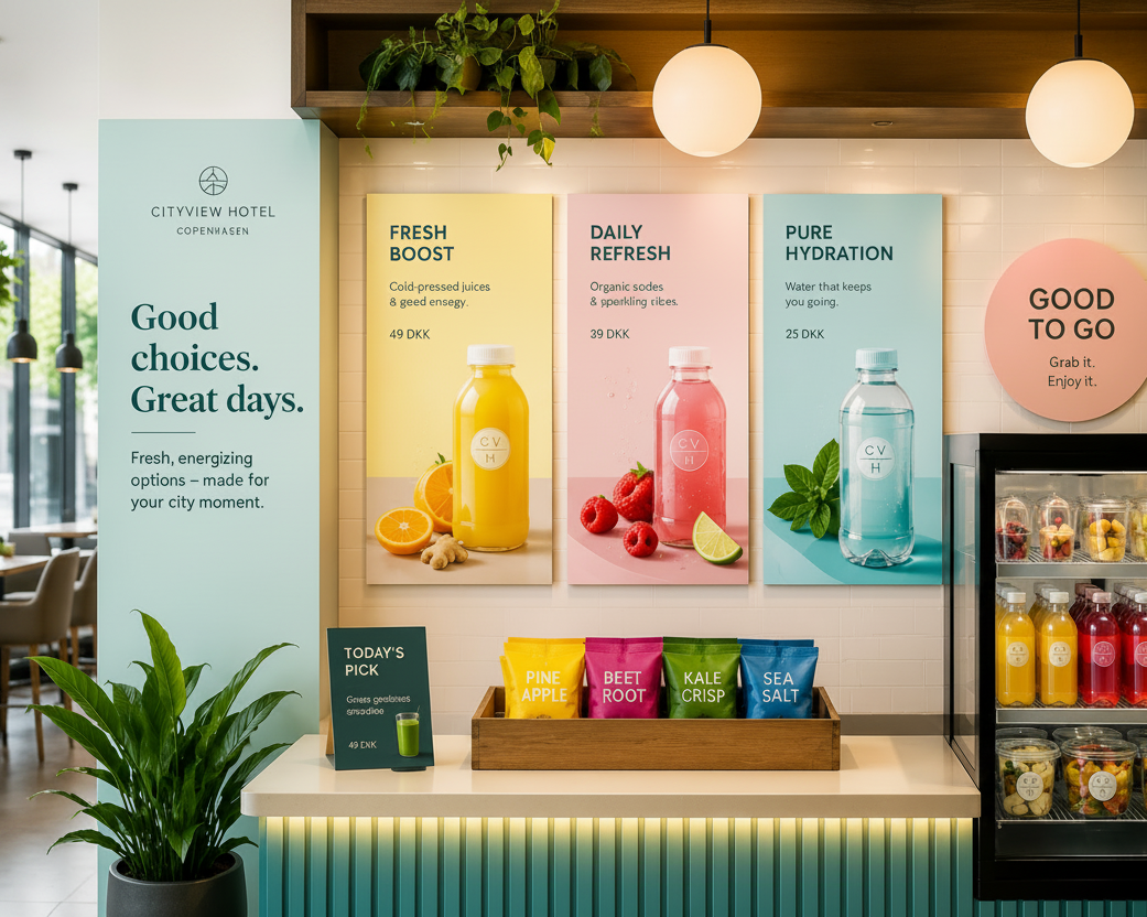 Hotel signage grab-and-go station
